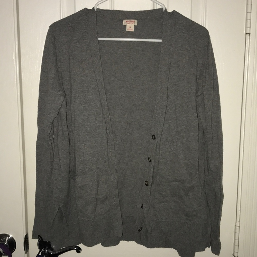 gray cardigan
